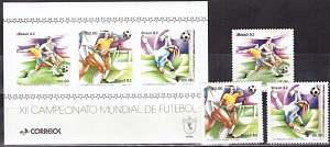 Бразилия, ЧМ 1982, 3 марки+блок